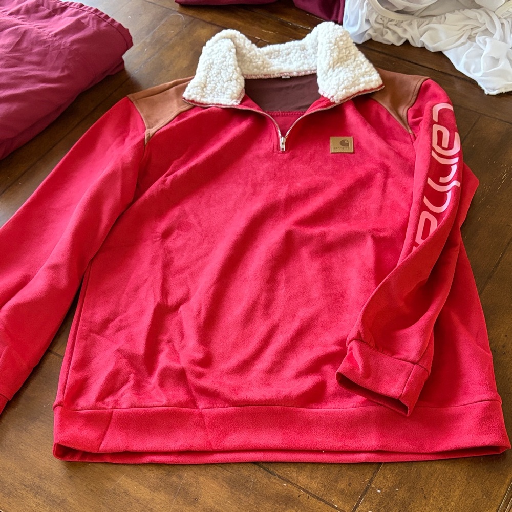 Red Quarter-Zip Pullover with Sherpa Collar